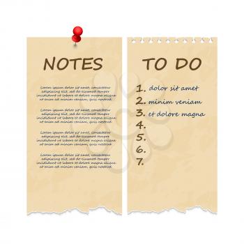 Grunge vintage ripped notebook pages for notes and to do list. Page notebook with remember grungy. Vector illustration