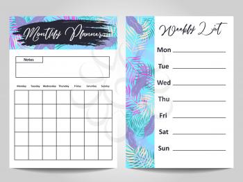 Modern Monthly planner and Weekly list template design. Vector illustration