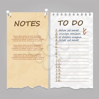 Vintage style ripped pages for notes, memo and to do list. Vector illustration