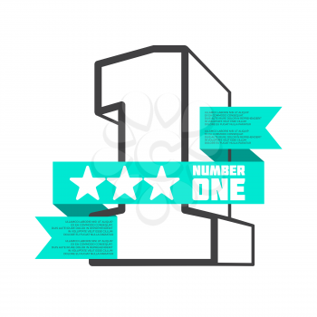 3D number one with ribbon banner or poster design. Vector illustration