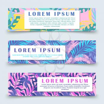 Colorful hawaii floral banners and poster template set. Vector illustration