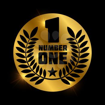 Number one retro label on shiny golden circle. Number 1 label and badge, vector illustration