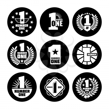 Number one vector labels black icons isolated on white background. Vector illustration