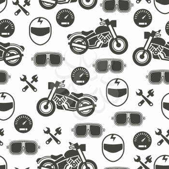 Monochromic pattern with motorcycle speed accessories - moto seamless pattern. Vector illustration