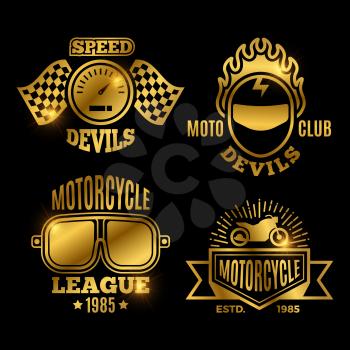 Shiny golden motorbike and motorcycle sport labels vector of set illustration
