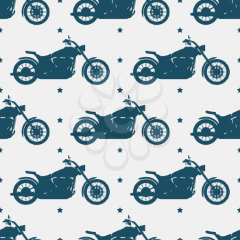 Sport motorbike silhouette and stars seamless pattern - motorcycle seamless texture design. Vector illustration