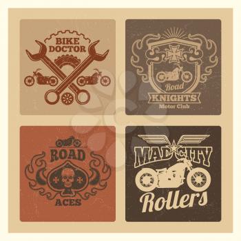 Vintage grunge motorcycle label. Motorbike vector emblems design illustration