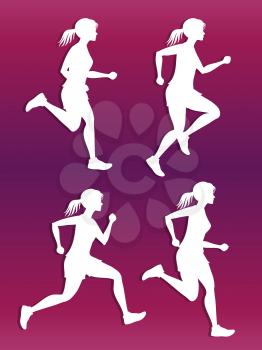 White female running silhouette vector set. Sport and fitness illustration
