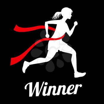 Winner female runner crossing finish line, sports champion vector concept. Competition run finish, win and victory in sport illustration