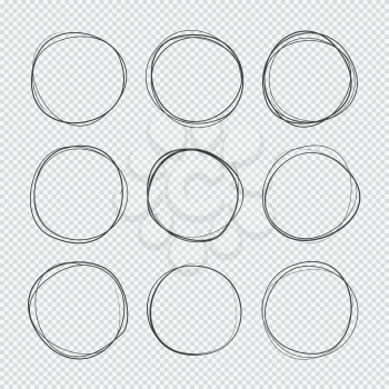 Doodle sketched circles. Hand drawn scribble rings isolated vector set. Doodle circle ring scribble and sketch, circular and round scratch stroke illustration