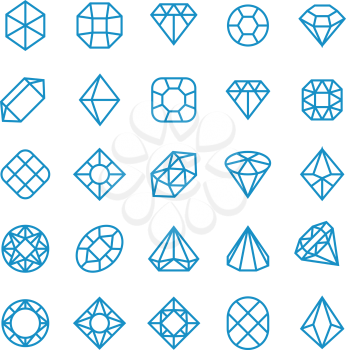 Diamond vector line icons. Woman brilliant jewelry pictograms. Wealth vector symbols. Illustration of brilliant and diamond, jewelery gem