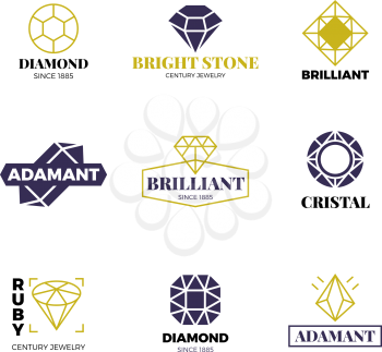 Diamond logost. Abstract luxury vector labels with sparkle brilliant. Luxury label and diamond, brilliant gemstone logo collection. Vector illustration