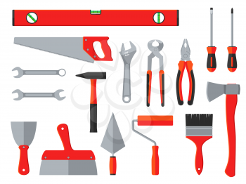 Repair and construction vector tools. Household toolbox. Equipment instrument for construction and household work, wrench, hammer and plier illustration