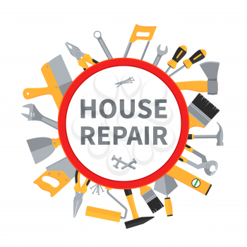 House repair and remodeling vector background with construction tools. Trowel and ruler, renovation and repair illustration