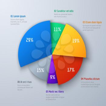 Business 3d pie info chart for presentation and office work. Infographic vector element. Info and infographic data in round colored diagram illustration