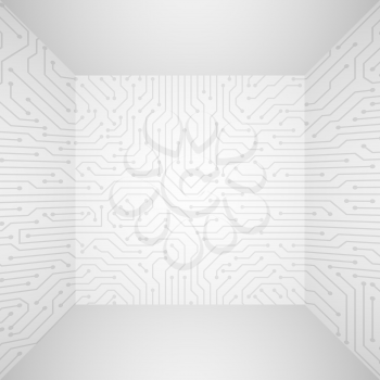Abstract modern white technology 3d vector background with circuit board pattern. Information tech company concept. Technology circuit background, connect board integration space illustration