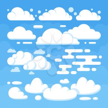 Beautiful flat white clouds on blue sky background. Weather blue sky with white cloud. Vector illustration
