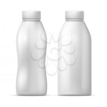 White blank plastic bottle. Vector packaging template for dairy milk, drink yogurt products. Milk bottle plastic, dairy drink yogurt illustration