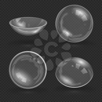 Transparent glass eye contact optical lens isolated vector illustration. Medical glass transparent lens for vision