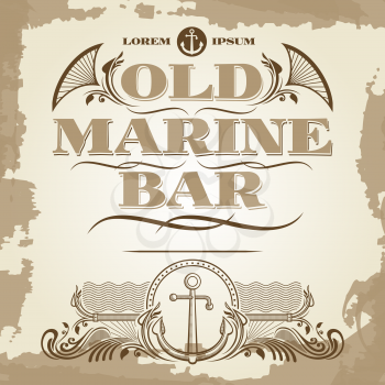 Old marine bar vintage label, banner and details design. Vector illustration