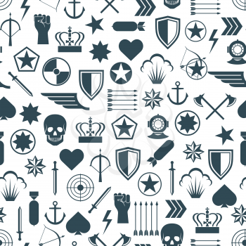 Military seamless pattern with flat army elements. Military background, vector illustration