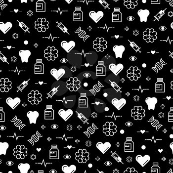 Black and white medicinal seamless pattern design wallpaper background, vector illustration