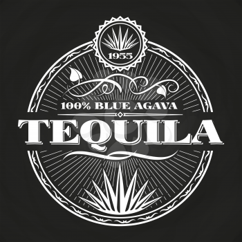 Vintage tequila banner design on chalkboard. Poster alcohol, vector illustration