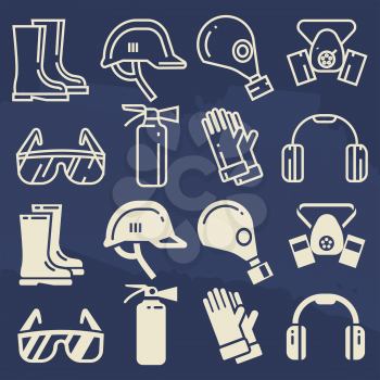 Personal protective equipment icons set - safety work protection elements. Vector illustration