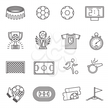 Soccer competition line vector icons. Football championship outline pictograms. Soccer championship sport game icons illustration