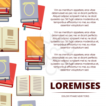 Flat colorful books poster design with white backdrop. Vector illustration