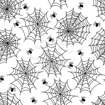 Halloween party decoration spider web seamless pattern with spiderweb and poisonous spider. Vector illustration