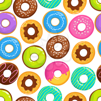 Yummy glazed cakes chocolate donuts vector seamless pattern. Donut yummy pattern, sweet dessert illustration