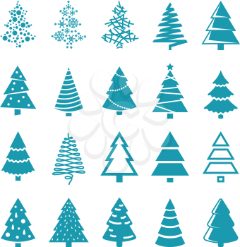 Black silhouette christmas trees vector stylized simple symbols. Set of trees for xmas and new year silhouette monochrome illustration
