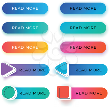 Modern read more color vector buttons isolated. Read more arrow web button banner for website illustration