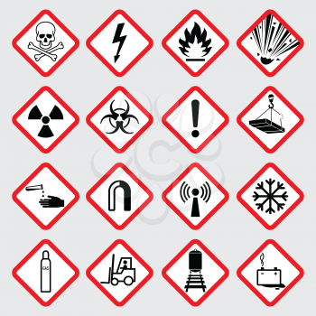 Warning hazard vector pictograms. Illustration of danger caution symbol, toxic and poison