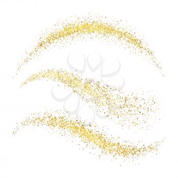 Fairy christmas golden stardust. Glamour gold waves with glittering stars isolated on white background vector set. Sparkle golden shimmer, shiny glow magic dust illustration