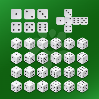 Dice gambling cubes in all possible positions vector set. Dice cube for play gambling game illustration