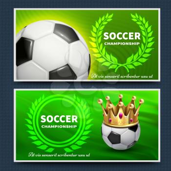 Soccer football league vector announcement posters set. Soccer game poster tournament, championship banner illustration