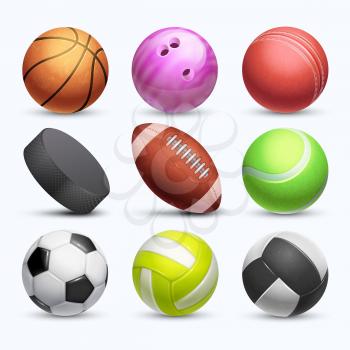 Different 3d sports balls vector collection isolated on white background. Ball for game football and basketball, soccer and tennis illustration