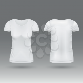 Blank realistic 3d white woman t shirt vector template isolated. Mockup tshirt female, fashion classic wear illustration