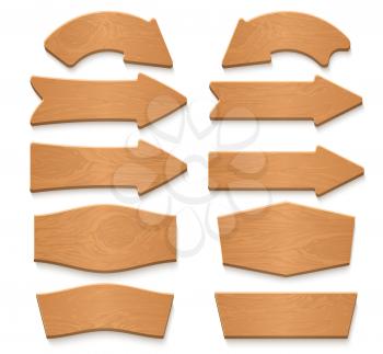 Wooden arrow signboards and wood banners vector cartoon collection. Signboard wood board, banner wooden signpost arrow illustration