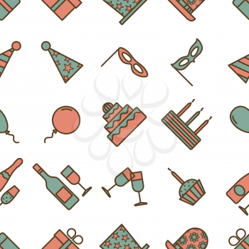 Colorful vintage party icons seamless texture on white background. Cartoon style vector design illustration