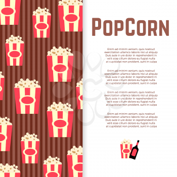 Popcorn and sauce banner design. Poster with flat snack. Vector illustration