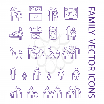 Pregnancy and family thin line icons set. Woman with child. Vector illustration