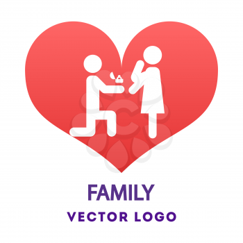 Boy make offer to marry him girlfriend - new family logo design. Vector illustration