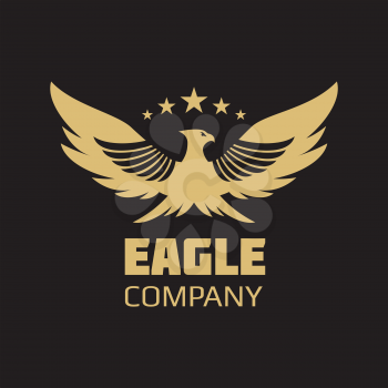 Gold heraldic silhouettes eagle logo company design. Vector flat illustration