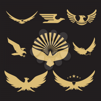 Set of gold heraldic eagle logo design for business company. Vector illustration