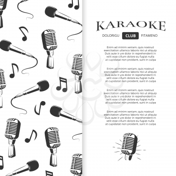 Karaoke club brochure design - musical banner with microphones. Vector illustration