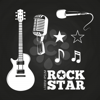 Rock star or musician elements set on blackboard. Vector illustration
