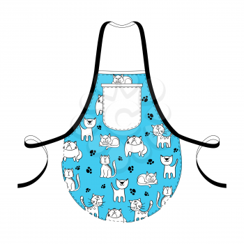 Fashion kitchen apron with hand drawn cats - stylish apron isolated on white. Vector illustration